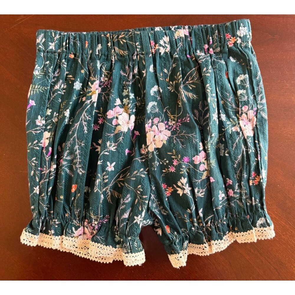 Makena Lane Easter Floral Lace Trim Bloomers in Green Girls Size 7 - Picture 2 of 6